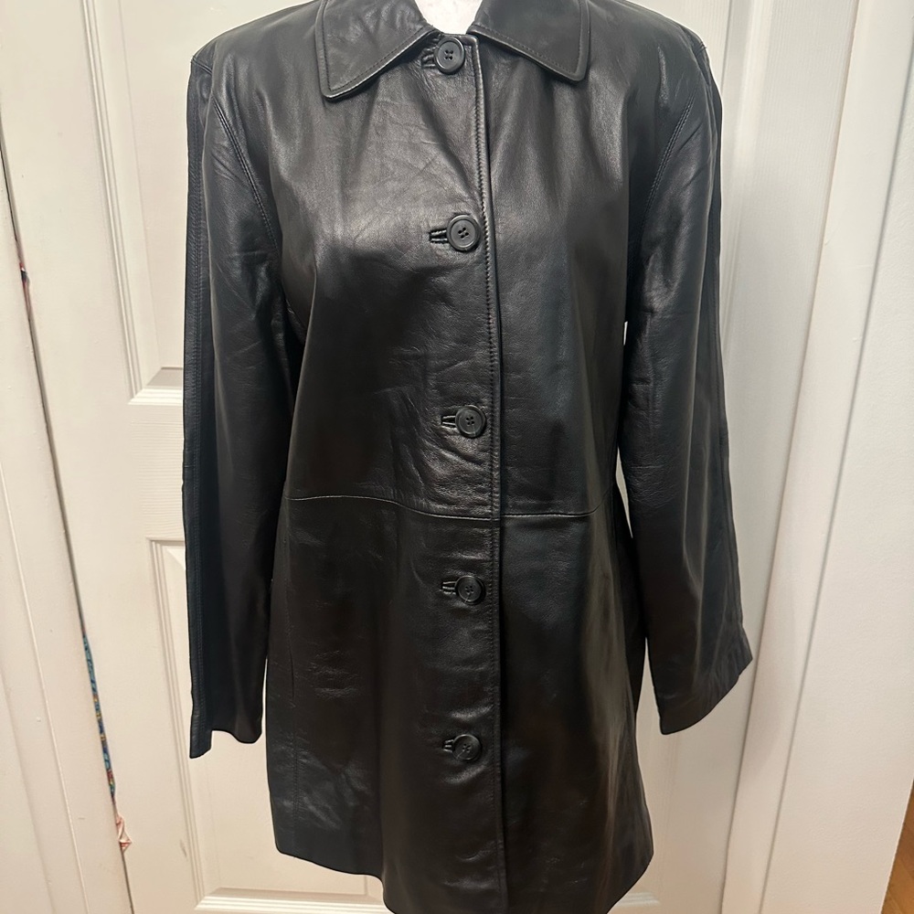 Vintage Soft Black Leather 3/4 Length Coat Size Medium
